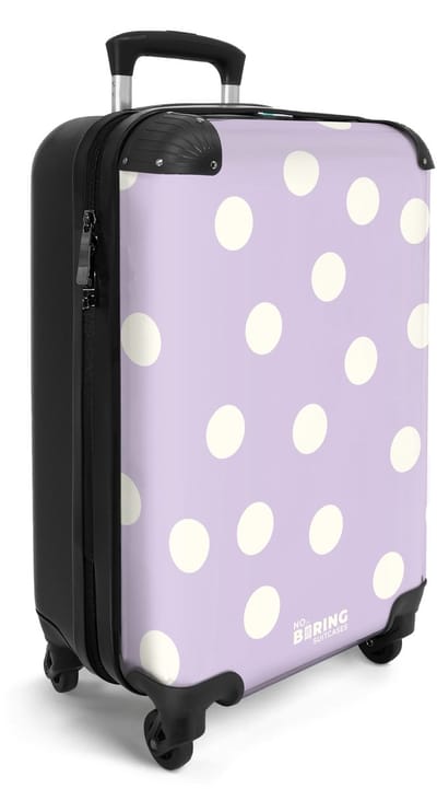 NoBoringSuitcases.com® - Handbagage koffer lichtgewicht - Reiskoffer trolley voor reizen - Paars stippen patroon - Cabine rolkoffer met wieltjes - Travel luggage - Hardcase valies klein - Past binnen 55x40x20 en 55x35x25