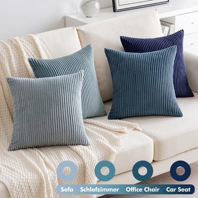 Famanu – Corduroy ribfluweel kussenhoezen set van 4 (45x45 cm) – donkerblauw – decoratieve sierkussenhoezen – bank/bed