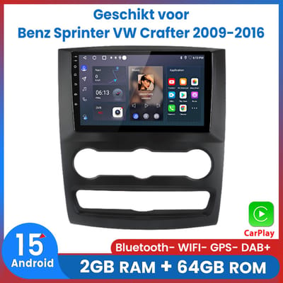 Awesafe Autoradio - Geschikt voor Mercedes-Benz Sprinter VW Crafter 2009 t/m 2016 - Android 15.0 Systeem Autoradio - Met navigatie GPS - 2+64GB - Bluetooth WIFI - Draadloos Apple Carplay & Android auto - Radio scherm