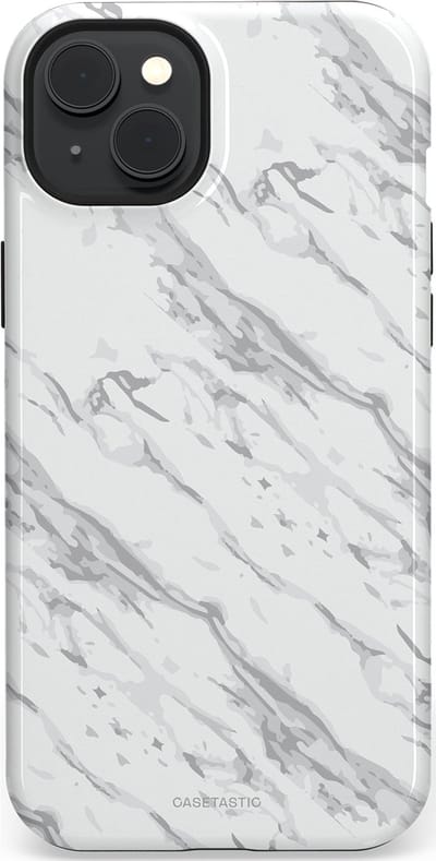 Casetastic hoesje geschikt voor Apple iPhone 15 Plus - MagSafe - Dubbellaagse bescherming - Arctisch Marmer - Fashion Case - Wit Lichtgrijs