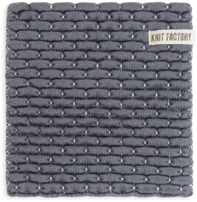 Knit Factory Gebreide Onderzetter Block - Pannenonderzetter - Hittebestendig - Onderlegger pannen - Tafel onderzetter - Opvouwbaar - Ecru/Antraciet - 20x20 cm - 1 stuk verpakt