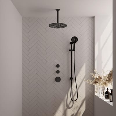 Brauer Black Edition Thermostatische Regendoucheset Inbouw - Hoofddouche 30 cm - Handdouche 3 Standen - Doucheslang - Geintegreerde Glijstang - Mat Zwart