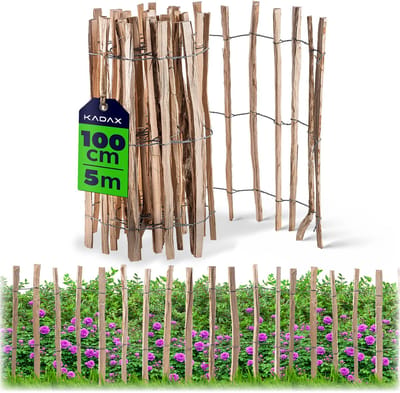 KADAX Hek van hazelaar, schutting, van hazelnoot, tuinhek in verschillende maten, weerbestendige latten, houten omheining voor tuin, natuurproduct (7-9 cm), 100 x 500 cm