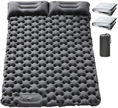 Norvia - Camping Matras - Slaapmat - Zelfopblazende Slaapmat - 2 Personen - Ingebouwde voetpomp - 196 x125 x9 cm - Kussen - Grijs