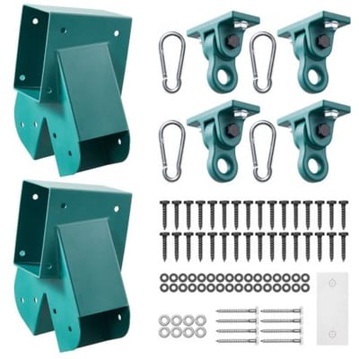 VEVOR 6-delige schommelset, montageset voor schommels inclusief 2 A-frame verbindingsstukken voor balken van 94x144 mm, poten van 94x94 mm en 4 schommelhaken (draagvermogen 567 kg), montagemateriaal voor buitenschommels, groen