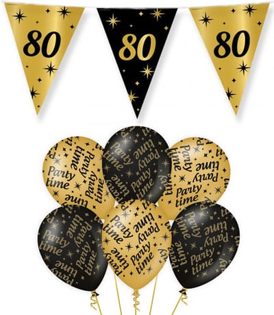 Paperdreams - Verjaardag 80 jaar feest pakket zwart/goud party-time
