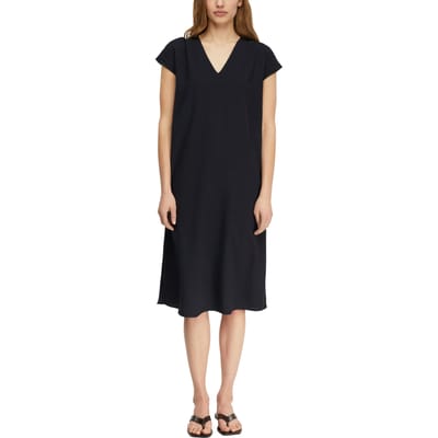 Midi-jurk van viscose crêpe met V-hals en strikceintuur voor dames COMMA