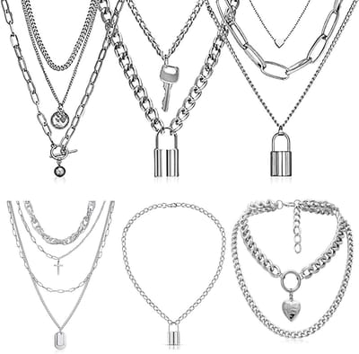 Punk Ketting Set van 6 Stukken voor Meisjes en Jongens - Perfect voor Feestjes, Bruiloften en Cadeaus