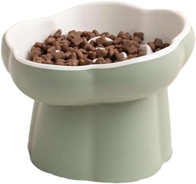 Katten Slow Feeder - Anti-schrokbak Kom - Langzaam Eten - Verhoogd Ontwerp - 15.5x15.5x11 cm - Lichtgroen