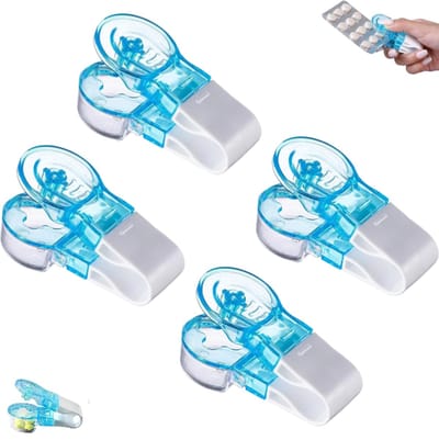 4stuks -draagbare pillendispenser - Hoogwaardige contactloze pillendispenser - Met pillenopslag - Gemakkelijke pillenverwijdering - Hemelsblauw - 8*3,80*1,9 cm - Geschikt voor ouderen, mensen met mobiliteitsproblemen of artritispatiënten