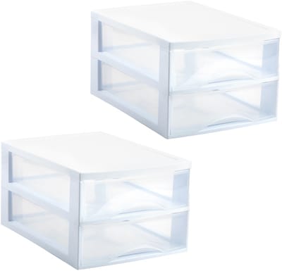 Plasticforte Ladekastje bureau organizer - 3x - 2 lades - wit/transparant - L26 x B35 x H19 cm - kunststof