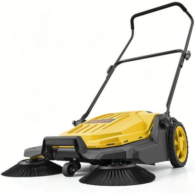 VEVOR Handveegmachine, handveegmachine met een werkbreedte van 650 mm, een opvangbak van 18,9 liter en een verstelbare, inklapbare handgreep, vloerreinigingsmachine voor erven, looppaden, terrassen en garages – Geel