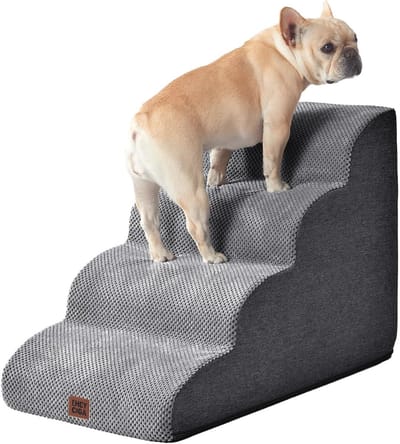 Trap voor Kleine Honden met 4 Treden - Opstap voor Bed en Bank - Antislip en Wasbare Hoes
