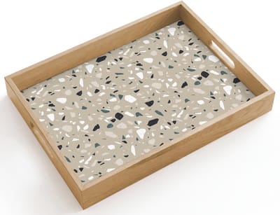 Dienblad hout 40x30 cm - Schootdienblad - Terrazzo - Patroon - Groen - Borrelplank rechthoek - Plateau dienbladen