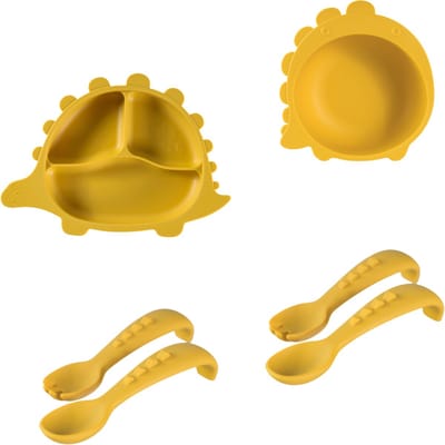 Sproudsy Serviesset Dino - Kinderservies - Kraamcadeau - Baby - 4-delig - Mango