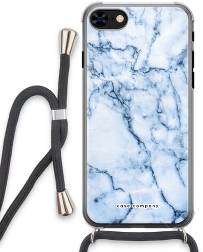 Case Company® - Hoesje met koord geschikt voor iPhone 8 hoesje met Koord - Blauw marmer - Telefoonhoesje met Zwart Koord - Bescherming aan alle Kanten en Over de Schermrand