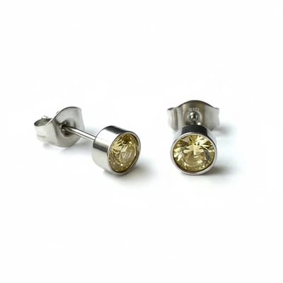 Aramat Jewels | Oorbellen | Oorstekers – Staal Kristal Geel Zilverkleur (5mm) | | | |5mm | Staal | Kinderen, Volwassenen | Verkleurd niet