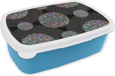 Broodtrommel Blauw - Lunchbox - Brooddoos - Regenboog - Design - Cirkel - Patronen - 18x12x6 cm - Kinderen - Jongen