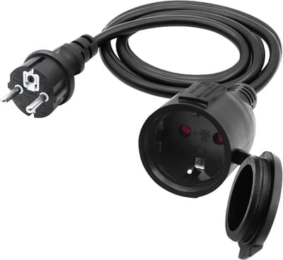 Buitenkabel met Schuko Plug 90° - Korte AC Verlengkabel - 1.5 m - Zwart - 16A 250V IP44