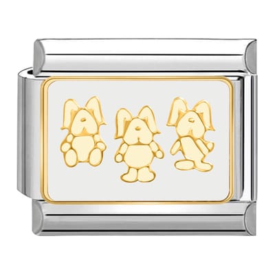 Quiges - Schakel - Bedel - 9mm - charms - Konijn familie - Geschikt voor - armband - Schakelarmband - italy bedels armband