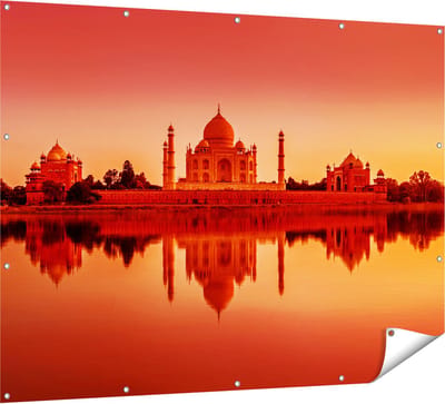 Gards Tuinposter Taj Mahal bij Zonsondergang - 160x120 cm - Tuindoek - Tuindecoratie - Wanddecoratie buiten - Tuinschilderij