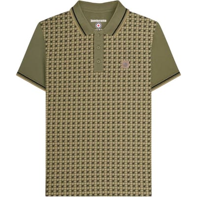 Lambretta Heren Houndstooth Polo Shirt (Khaki Groen)