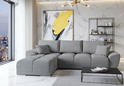 Hoekbank met Slaapfunctie - Luxe Fluwelen L-vorm 289 x 189 cm - Met Opbergruimte & Comfort Kussens - Uittrekbare Slaapbank / Bedfunctie - Modern Design - Grijs - Novihome