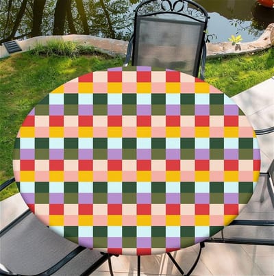 Ronde Tafelhoes - Beschermhoes Tafel - Tafel Beschermen - Elastische Rand - 52 Inch - Gekleurd Geruit