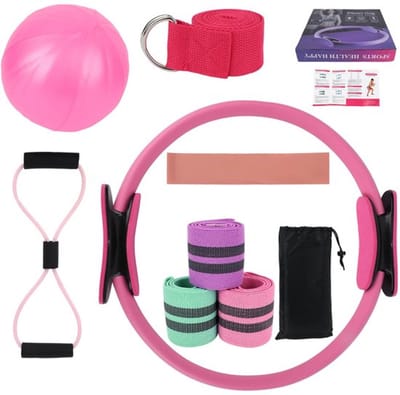 Dailygoods- Pilates Kit 11-delig - Yoga Ring - Yogabal 25 cm - Weerstandsband - Stretchband - Inclusief tas en handleiding - Yoga Set