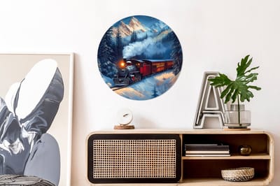 WallCircle - Wandcirkel - Muurcirkel - Trein - Kerst - Sneeuw - Kersttrein - Aluminium - Dibond - 60x60 cm - Binnen en Buiten