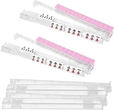 Mahjong Tegelhouder - Tafelrekken Bakje - Spel Organisatie - Antislip Duwhendel - 4-delig - Transparant