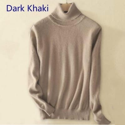 Wol pure kasjmier trui Dames gebreide coltrui Kasjmier trui Pullover Elasticiteit Pull Femme Hoge hals gebreide truien Trui 3XL donkere kaki kleur