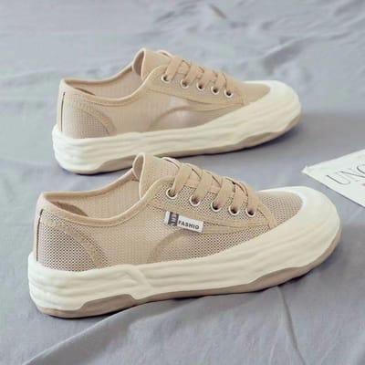 Zomerschoenen voor dames: trendy sneakers, platte schoenen, modieuze casual platformschoenen, ademende witte schoenen van mesh. 40 beige