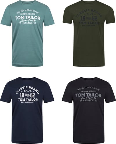 Tom Tailor Heren T-Shirt Tom Tailor 4 Pack regular fit Veelkleurig XL Ronde Hals Volwassenen t shirt heren met print