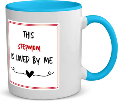 Akyol - this stepmom is loved by me koffiemok - theemok - blauw - Mama - iemand die houdt van zijn stiefmoeder - moeder cadeautjes - moederdag - verjaardag - geschenk - kado - 350 ML inhoud