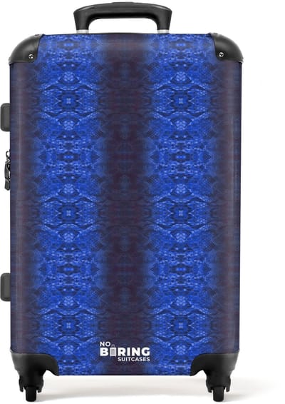 NoBoringSuitcases.com - Grote koffer - Donker blauw slangenhuid met symmetrische schubstructuur - Reiskoffer met 4 wielen - Trolley op wieltjes - Rolkoffer groot - 72 liter - Ruimbagage valies 20kg - Valiezen voor volwassenen