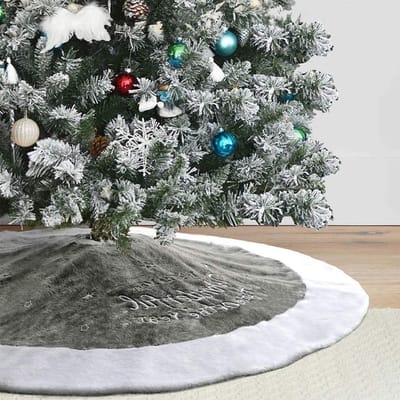 Luxe nepbont kerstboomrok van 91,5 cm met sneeuwvlokken - Zachte dubbele laag voor feestelijke decoratie - Grijs