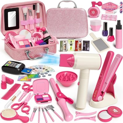 Kappersset voor Kinderen - 43-delige Haarstylist & Make-up Set - Met Werkende Föhn & Toilettas - Rollenspel Speelgoed - Meisjes 3-8 Jaar