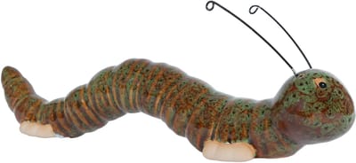 Van Manen sculptuur rups decoratie bruin groen aardewerk 22,5x4,5x8cm.