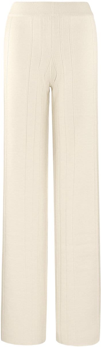Elegante Wide Leg Broek met Verfijnd Plooimodel - Gebroken Wit - Maat L/XL