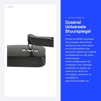 Dailygoods- Stuurspiegel Universeel - Achteruitkijkspiegel - Motorfiets Spiegels - Rechthoekig - 8mm/10mm - Zwart - 12cm x 4.8cm - Motorfiets Spiegel