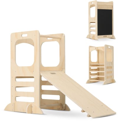 Deryan Luxe Houten Leertoren met Glijbaan - Speeltoren - Naturel Hout