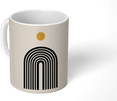 Mok - Koffiemok - Minimalistisch - Zwarte boog - Gouden cirkel - Mokken - 350 ML - Beker - Koffiemokken - Theemok