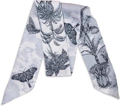 Dunne Zijde Sjaal voor Vrouwen en Meisjes met Bloemen- en Boomprint, Elegante Lange Neckerchief en Strikaccessoire