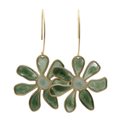 Bela Donaco - Oorbellen – Resin Art – Messing – Groene bloemen