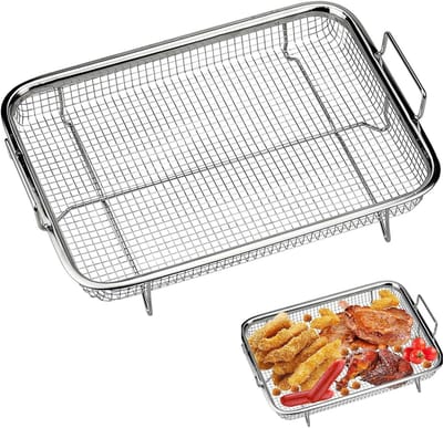 Crisper Mand van RVS, Antiaanbak Bakmand voor Oven en Airfryer, Perfect voor Frietjes, Kip en Groenten (22.5 * 30.2 * 3.5cm)