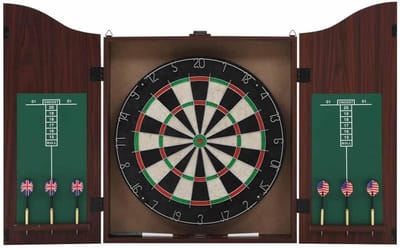 Dartbord met Kast - Sisal Bord - Thuis Spelen - Inclusief 6 Darts - 45x45x3 cm - Bruin