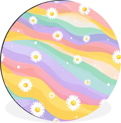 WallCircle - Wandcirkel - Muurcirkel - Madeliefjes - Kleurrijk - Pastel - Vrolijk - Aluminium - Dibond - 30x30 cm - Binnen en Buiten