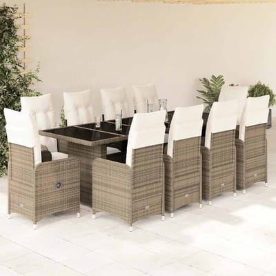 vidaXL - 11-delige - Bistroset - met - kussens - poly - rattan - beige
