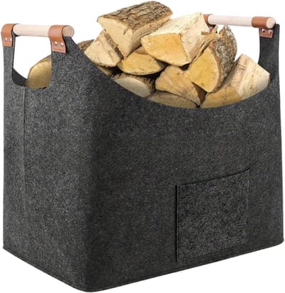 Opvouwbare mand - Draagtas hout - Haardhout vervoeren - Met houten handgrepen - 45 x 40 x 32 cm - Meerkleurig